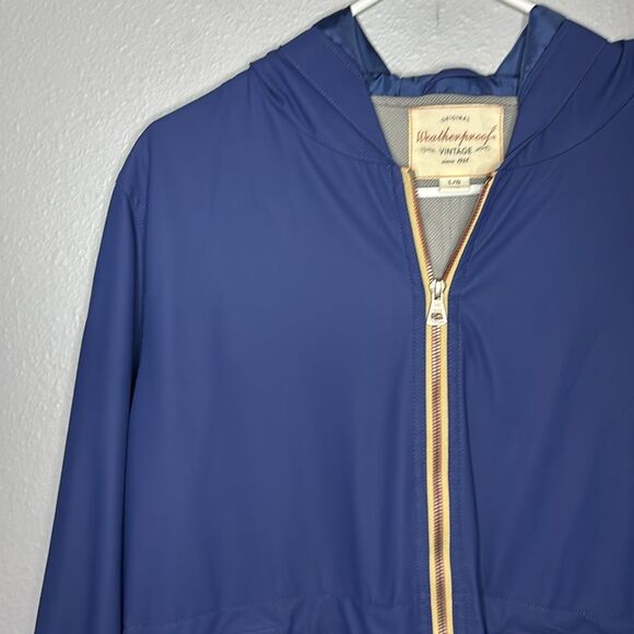 Weatherproof Navy Blue Hooded Kangaroo Pouch Pockets Rain Jacket Size Large - Picture 7 of 10